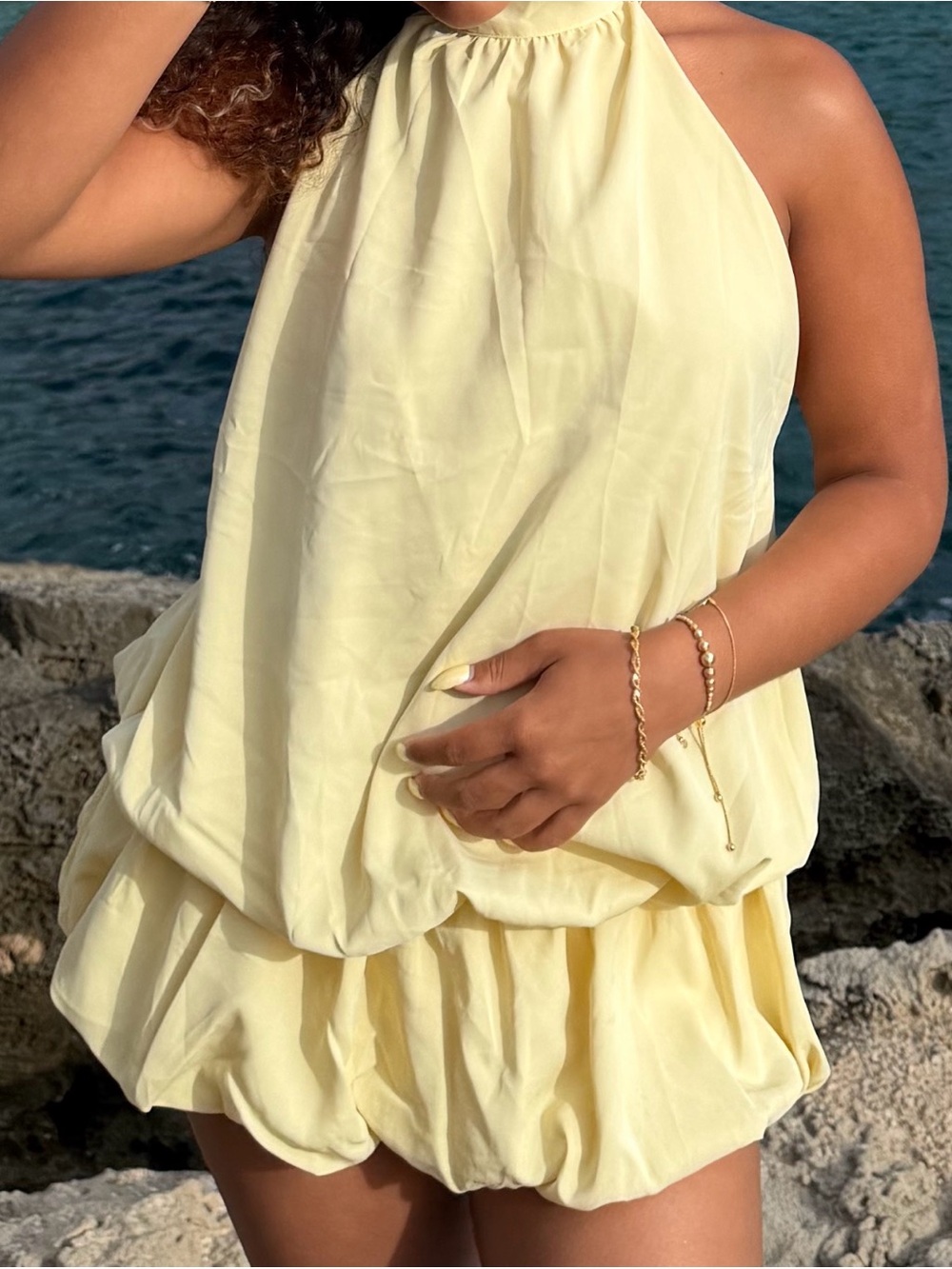 Butter Yellow Halter Bubble Romper